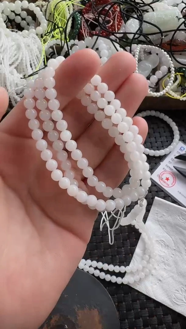 颈饰未镶嵌和田玉6mm白玉108