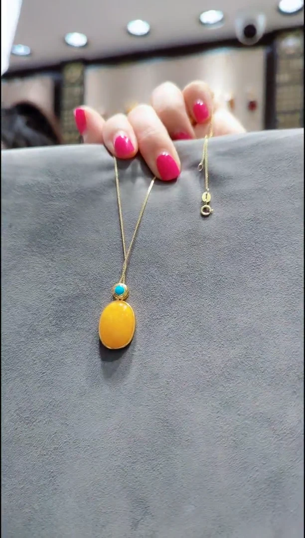 银S925镀金镶嵌吊坠(赠链)蜜蜡﹣A460蜜蜡吊坠