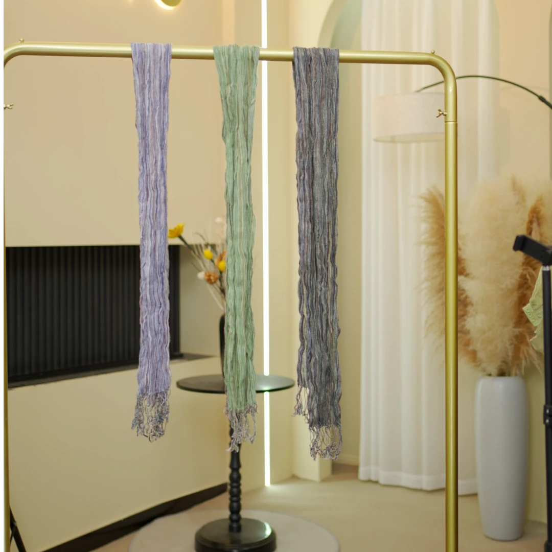 山木间麻花结色织亚麻围巾