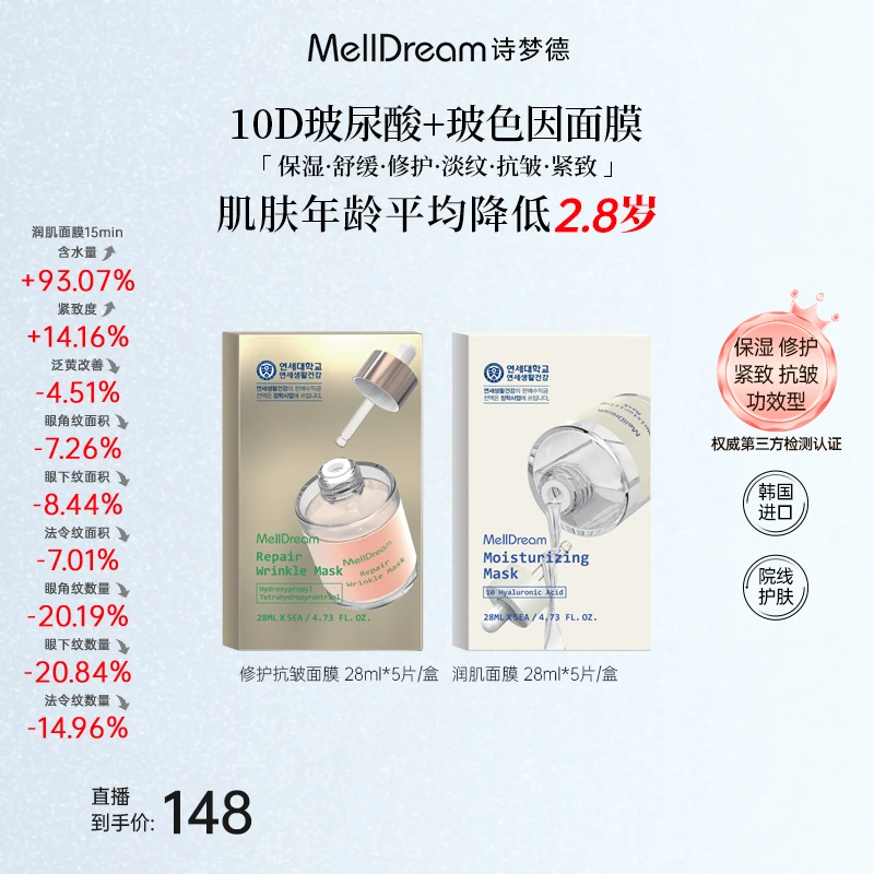 【大崔专属】MellDream诗梦德10D玻尿酸玻色因面膜沁润修护抗皱紧致