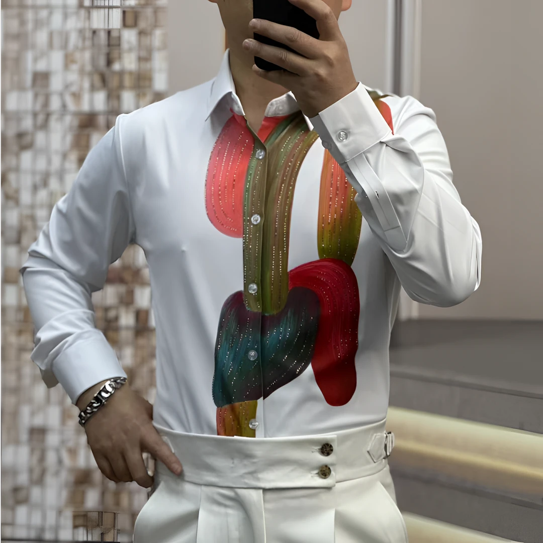 轩诚2025春季高品质长袖休闲时尚潮流修身商务百搭男款衬衣82567