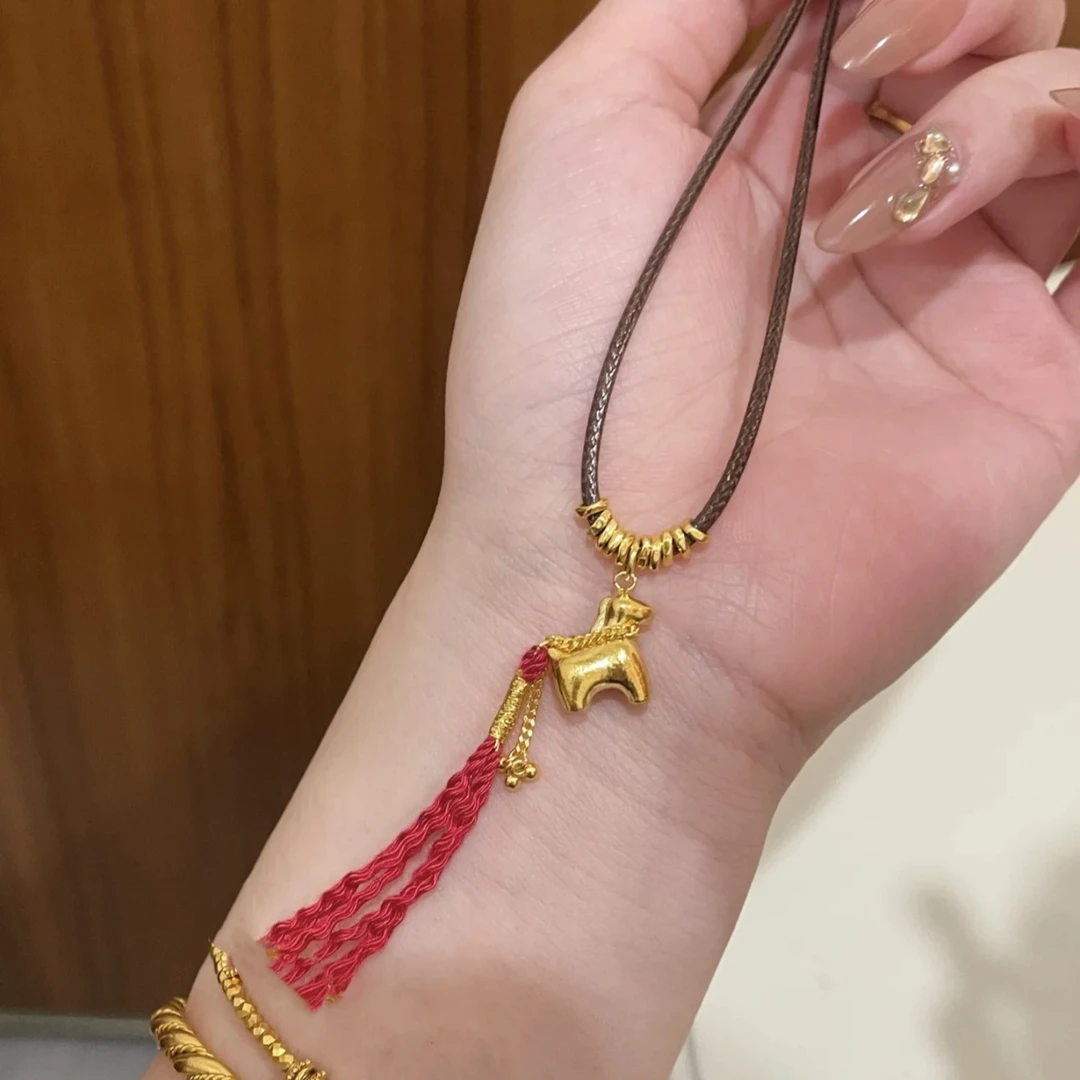 非金属布艺项链 小马红流苏项链女新中式新款长款毛衣链配饰编织