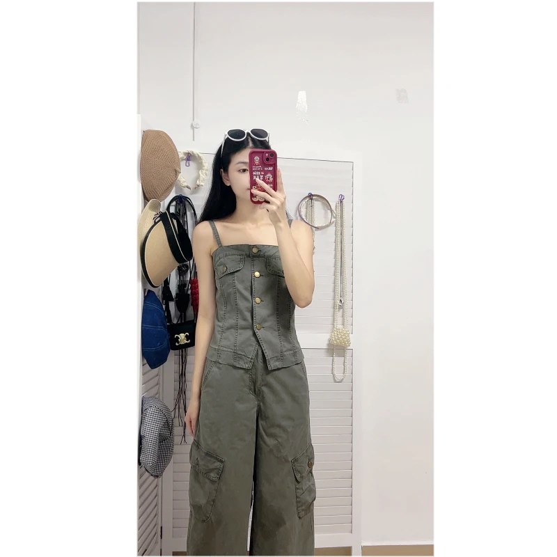 韩系老钱风洗水棉背心阔腿裤套装女夏高级感显瘦气质两件套慵懒风
