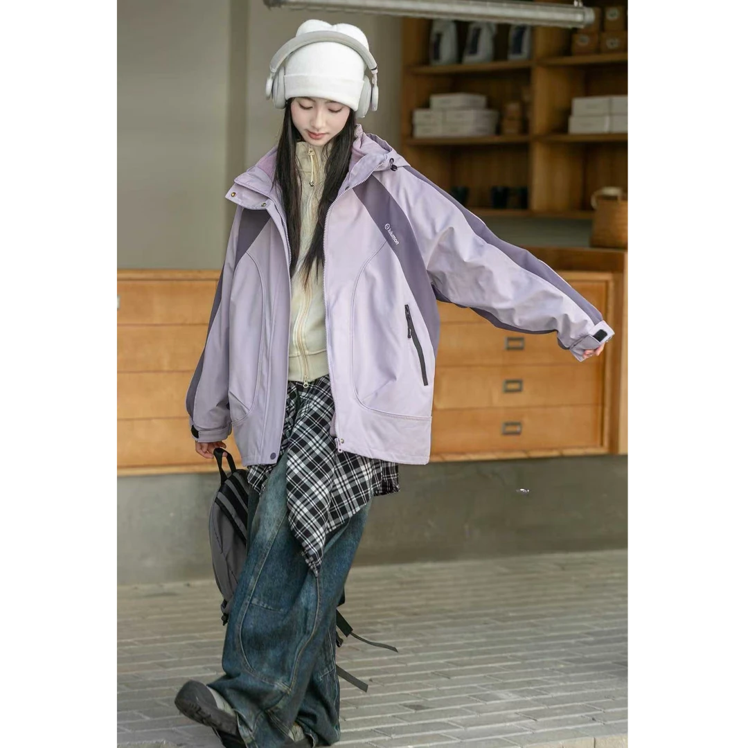 女童加厚冲锋衣外套2025新款儿童加厚棉服洋气中大童保暖连帽上衣