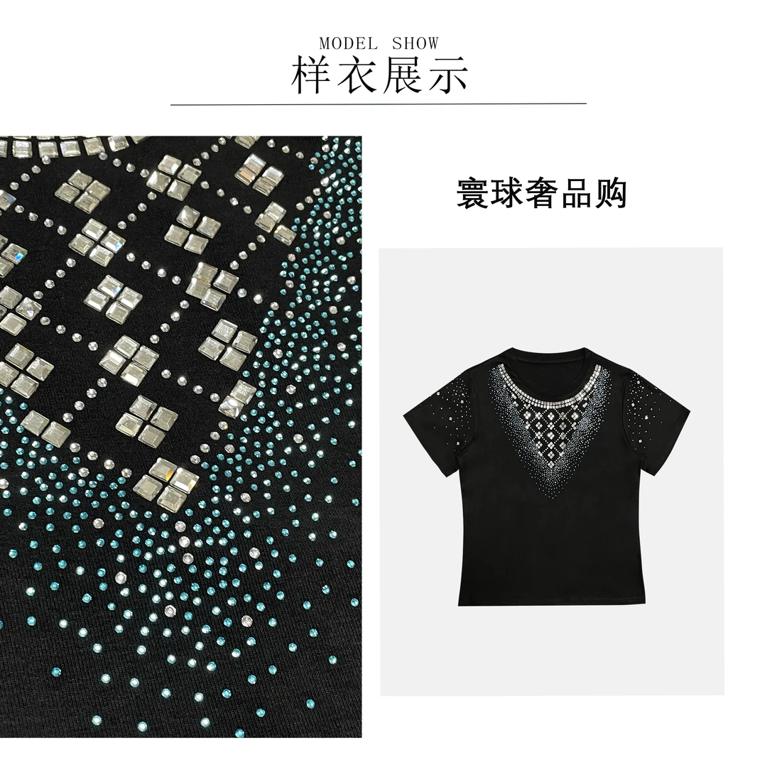 【寰球奢品】2025夏季新款高级重工烫钻短袖LXT9569