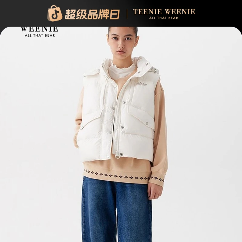 *TeenieWeenie小熊25年冬季新款保暖时尚连帽马甲TTJD258TCAB