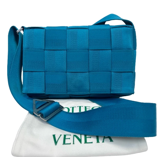99新 BOTTEGA VENETA/葆蝶家 孔雀蓝编织新款斜挎包1315
