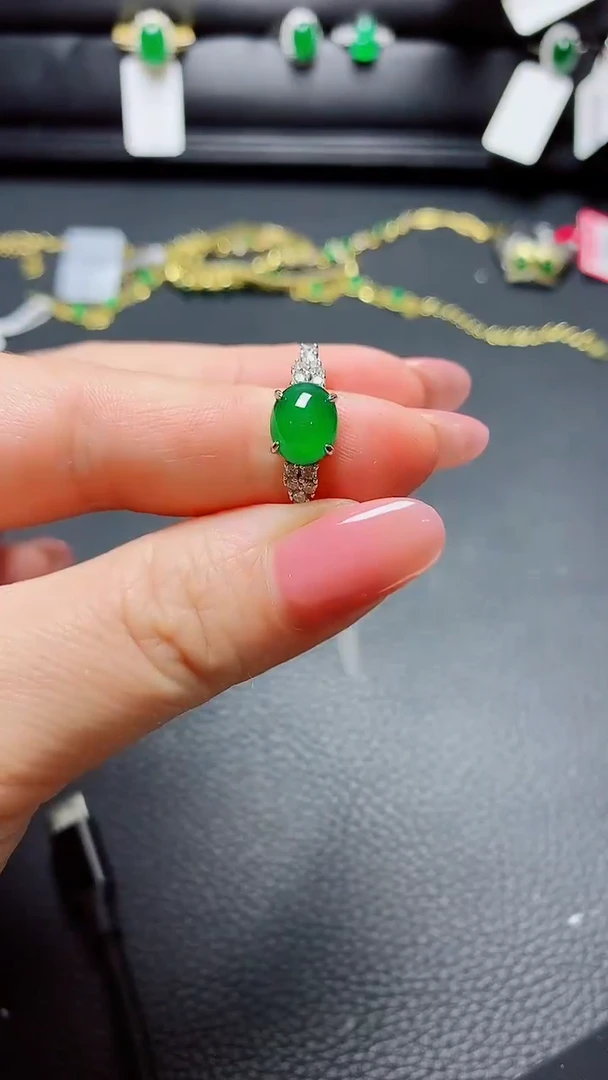 银S925镶嵌戒指翡翠天然翡翠A货s925银镶