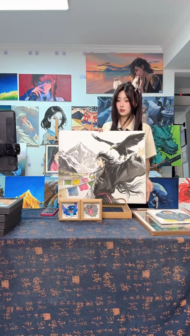 丙烯画水**星雄鹰少年丙烯画x