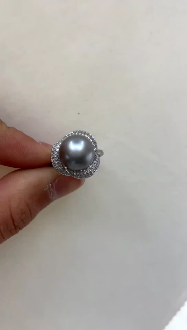 银S925镶嵌戒指海水珍珠11-12