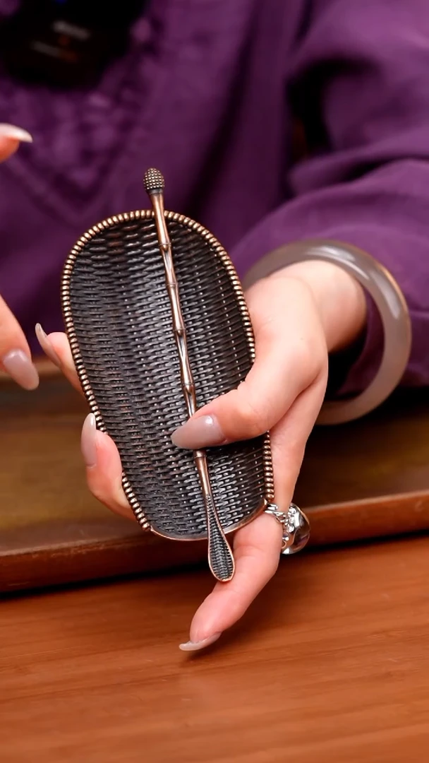 【闪购商品】簸箕茶则/竹编纹古铜色/茶学入门器具