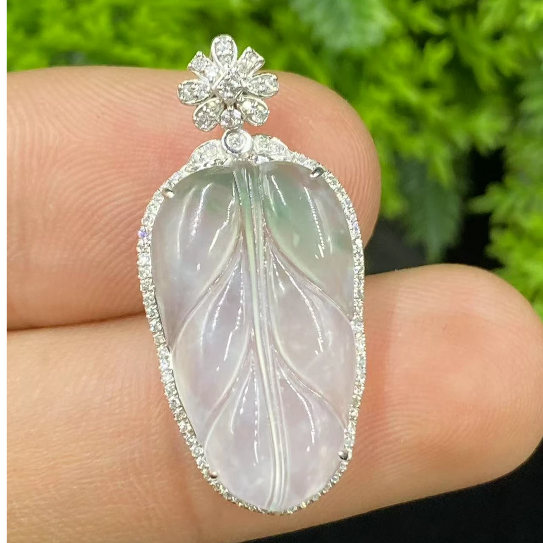 新春大集翡翠吊坠（不含链）18k金镶嵌--叶子2900A4