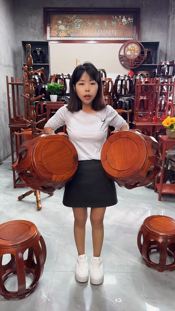 花梨木类家具花梨色大号鼓凳一对（二个）