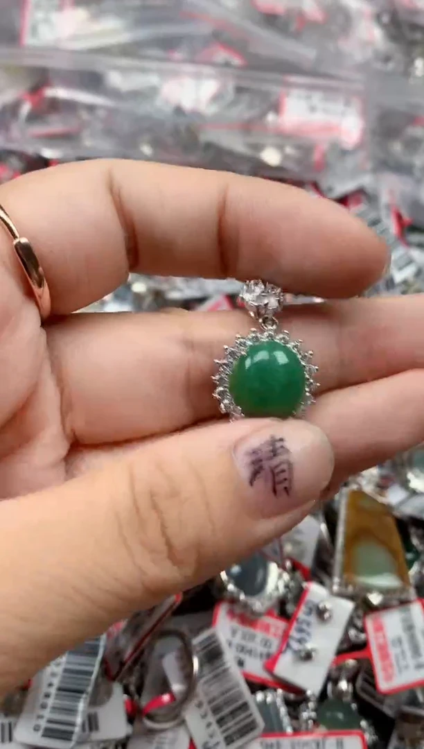 银S925镶嵌戒指翡翠天然A货缅甸翡翠