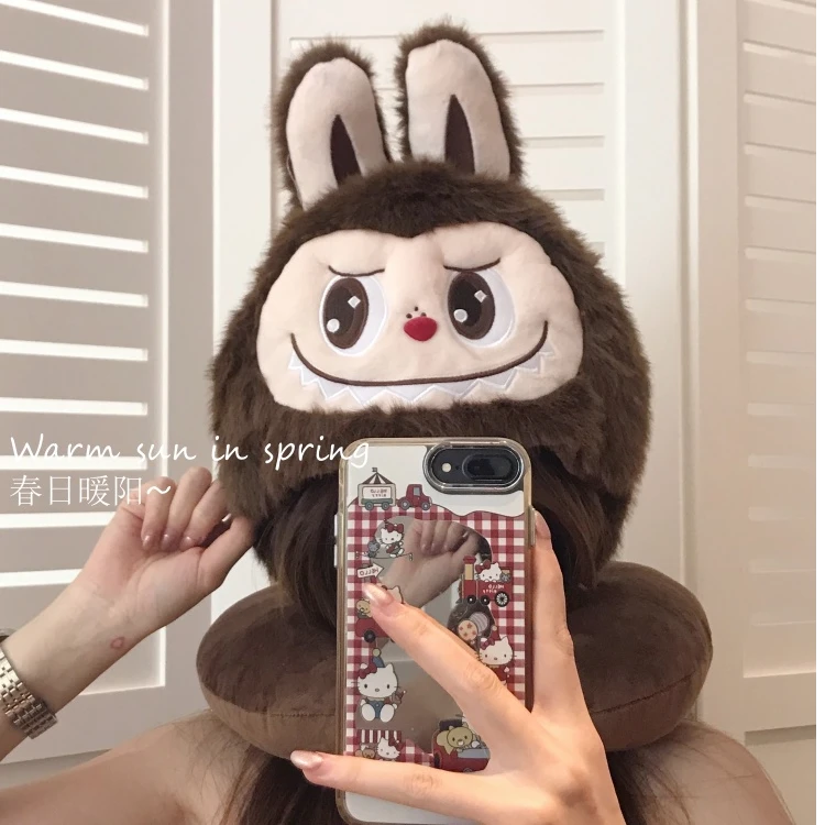 卡通可爱布u型枕带帽子颈椎护颈枕办公学生午睡枕情侣款头枕靠枕