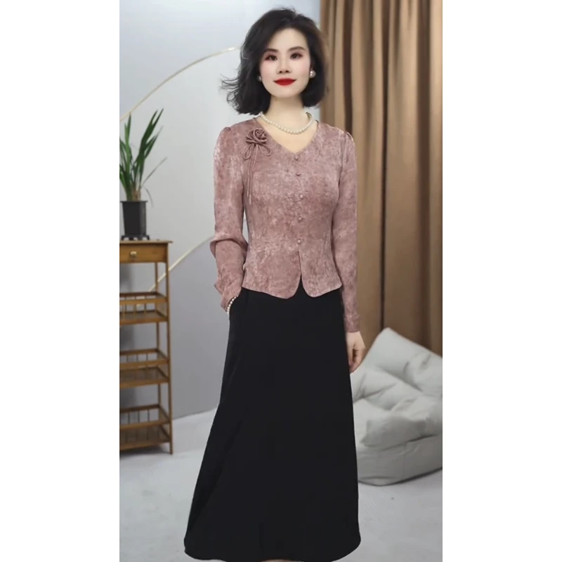 2819春季新款妈妈洋气时尚减龄修身遮肉连衣裙