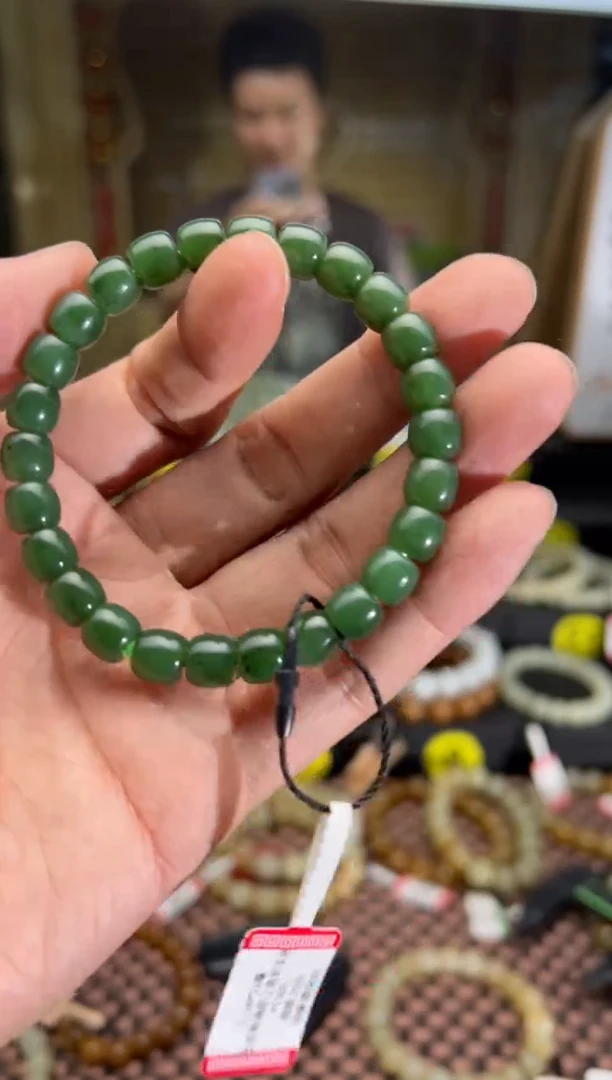 手串未镶嵌和田玉且末料吐拉牧场碧玉直切手串7*8