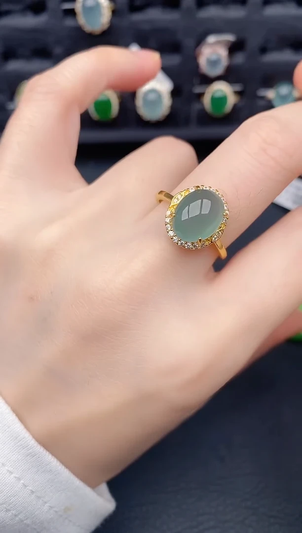 银S925镶嵌戒指翡翠天然a货翡翠439