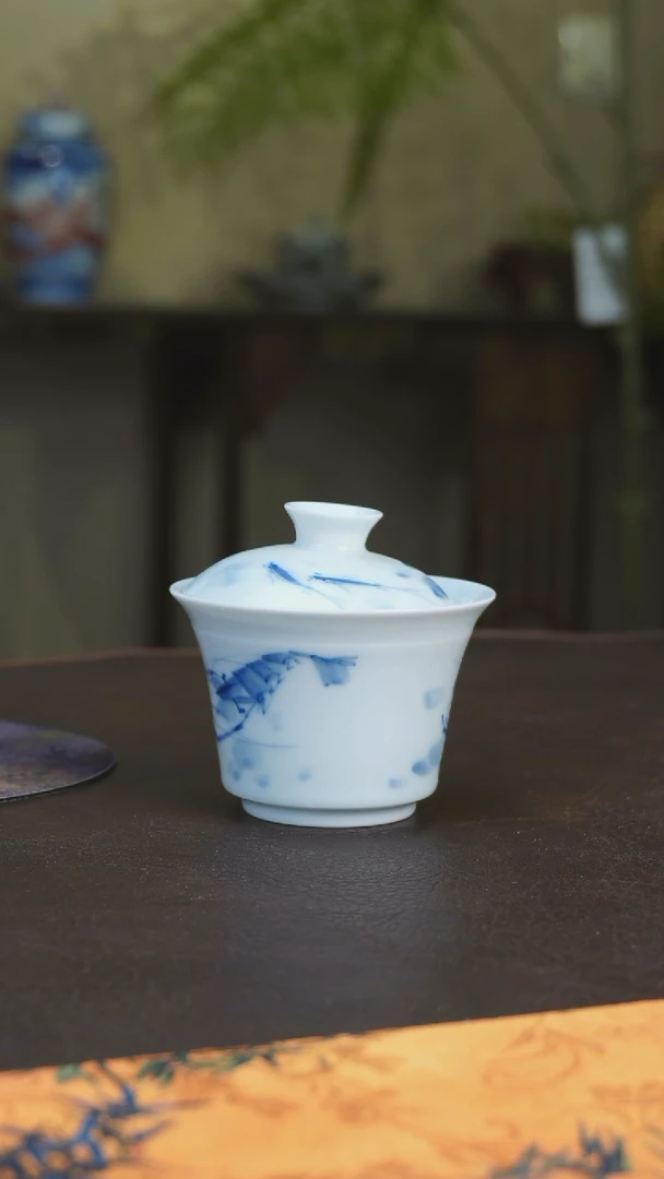 盖碗镇窑一七二八柴窑虾趣两才盖碗