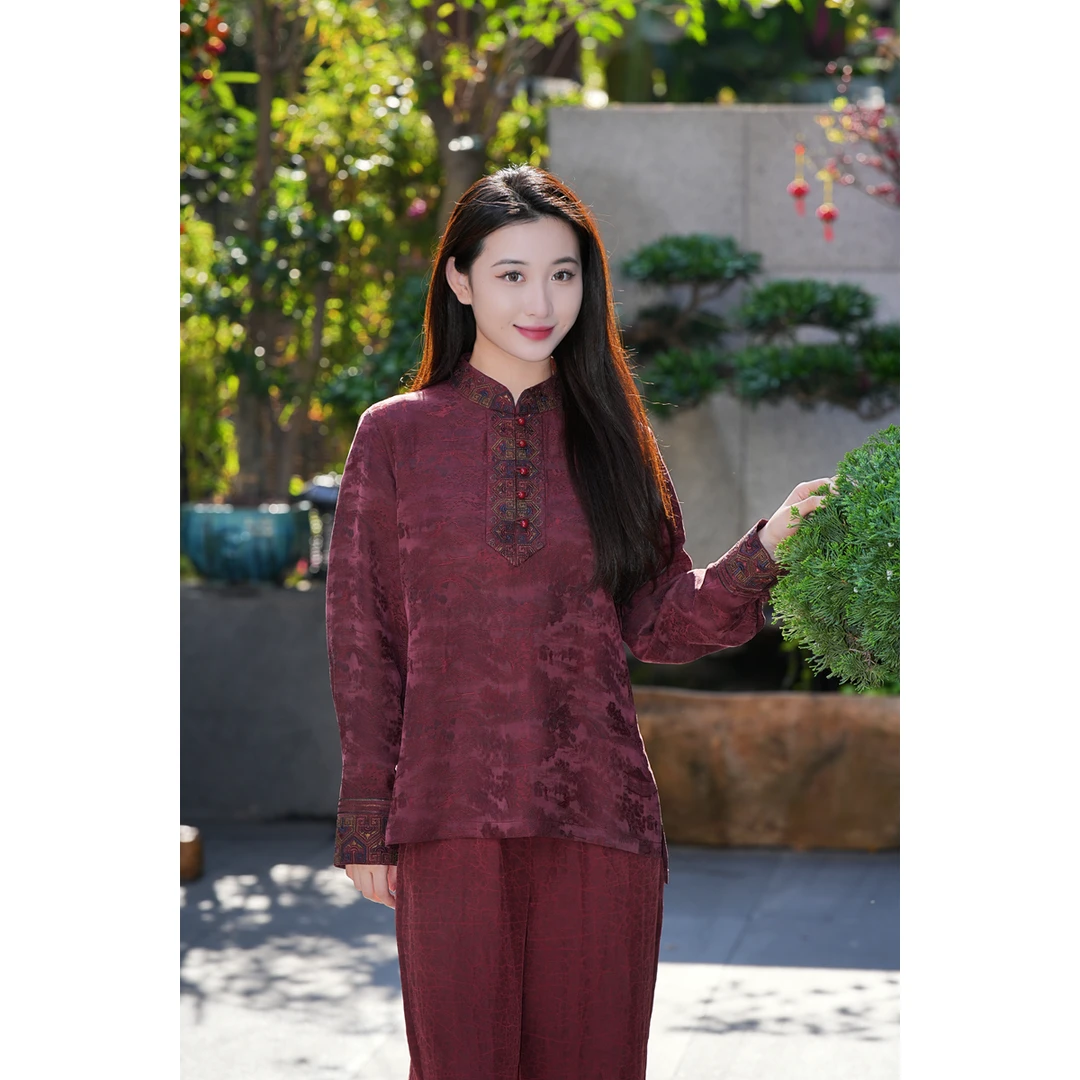 蓝大【素心兰】新中式桑蚕丝长袖上衣7588