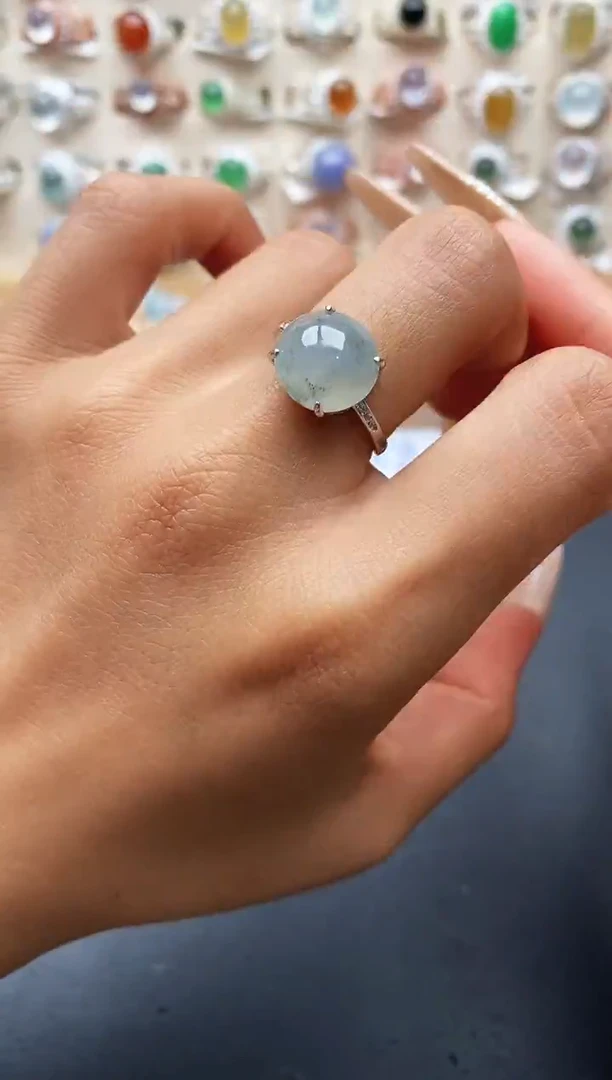 银S925镶嵌戒指翡翠缅甸天然A货翡翠1 5-1