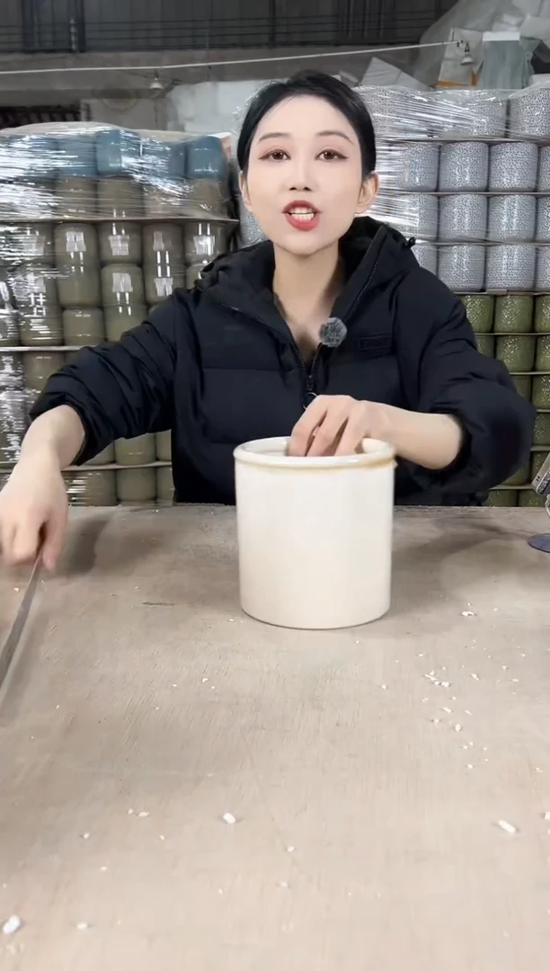 【闪购商品】陶瓷圆口直筒白麻14x14