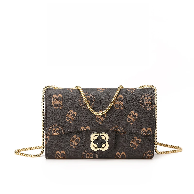 包盖印花字母单肩包黑色气质时尚零钱包经典中号斜跨包轻奢