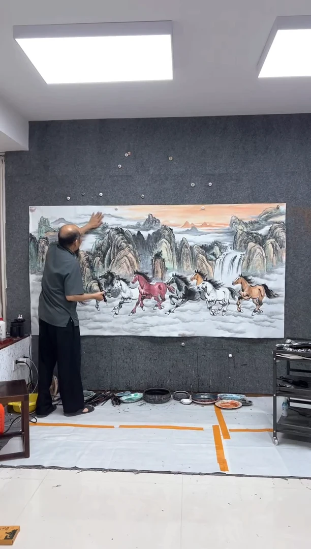国画千里江山 八骏雄风 带收藏证书