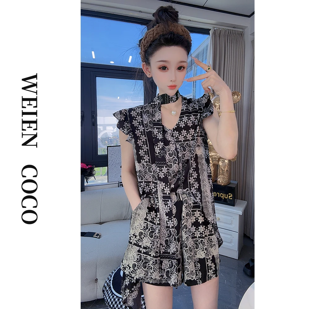 【薇恩COCO】轻奢镂空舒适套装上衣短裤春上新二件套S4730