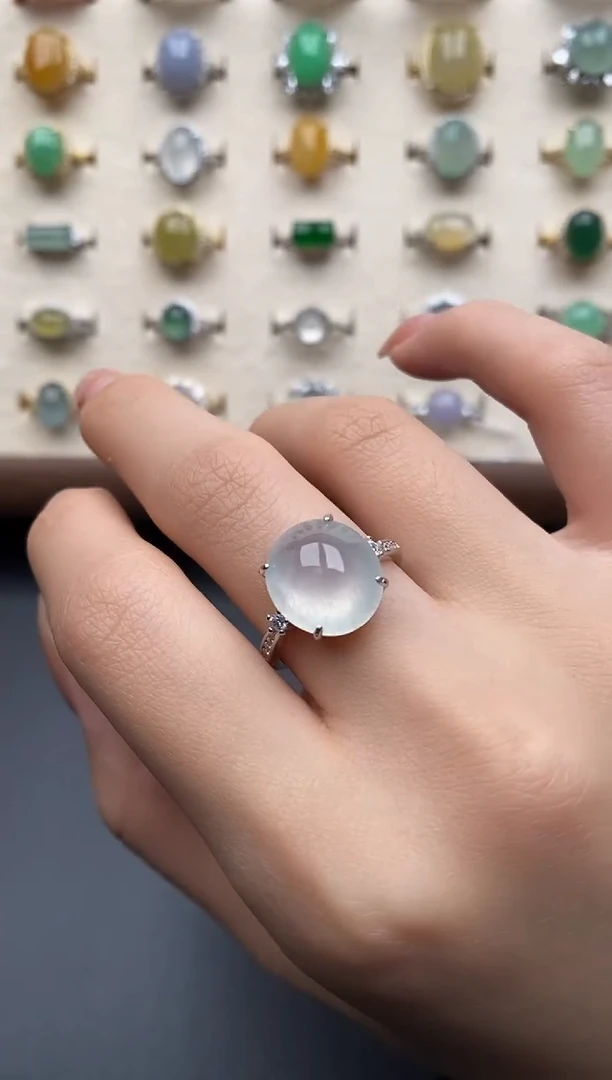 银S925镶嵌戒指翡翠一物一证一礼盒