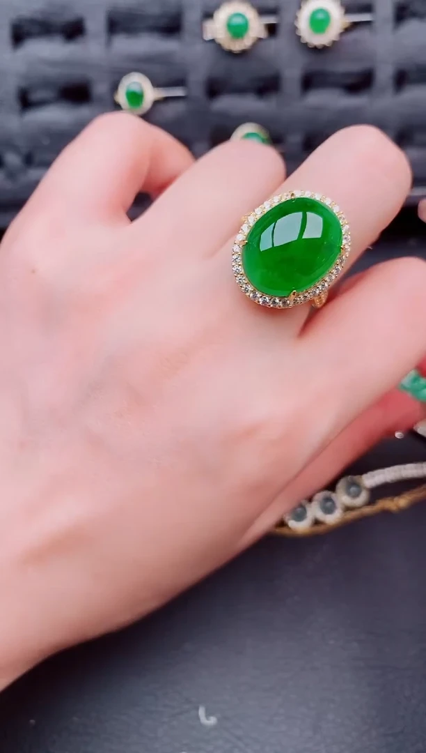 翡翠戒指银S925镶嵌天然a货翡翠356