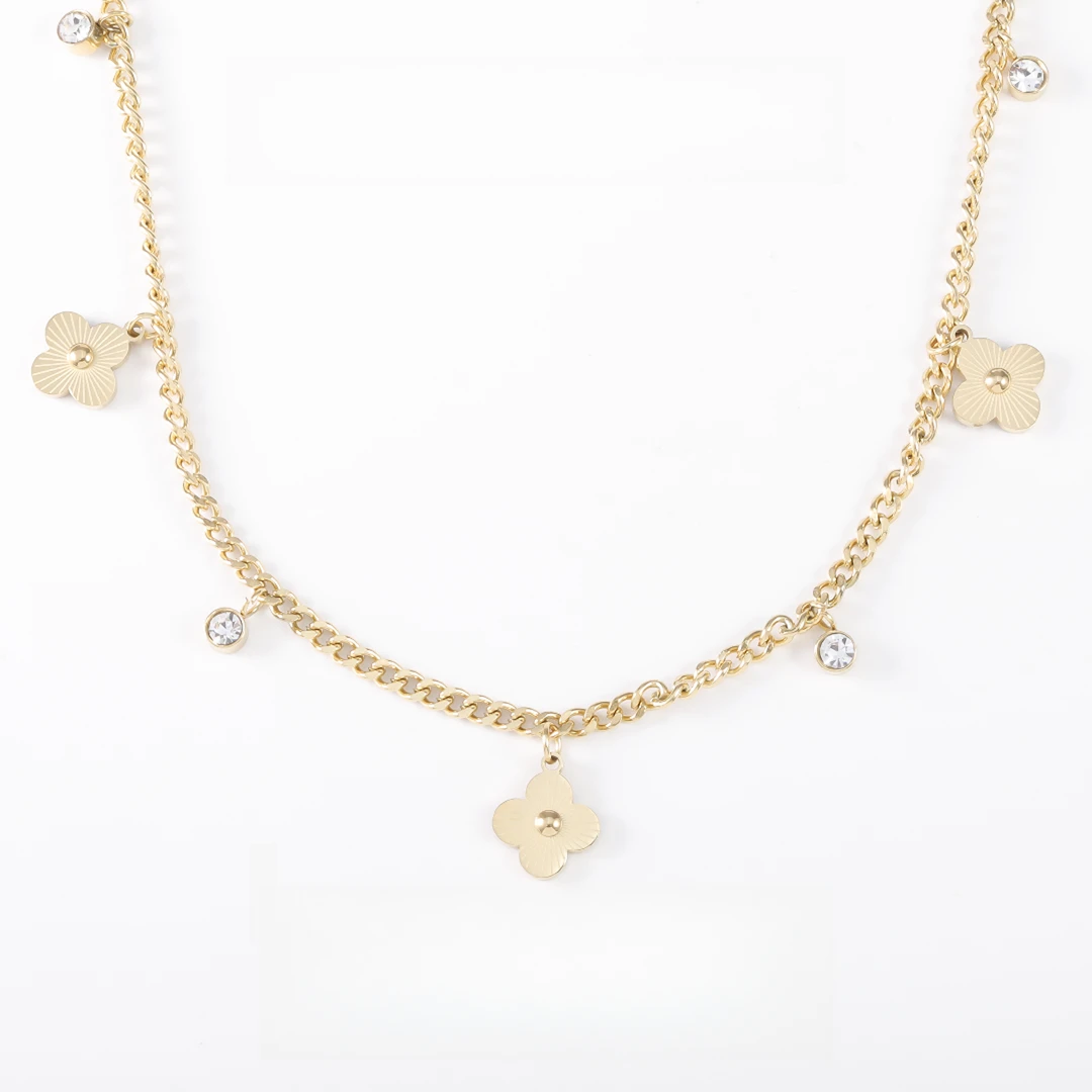 镀k金 轻奢时尚个性百搭四叶花项链 2317