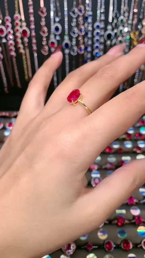 【闪购商品】红宝石戒指银S925镶嵌金色7.9