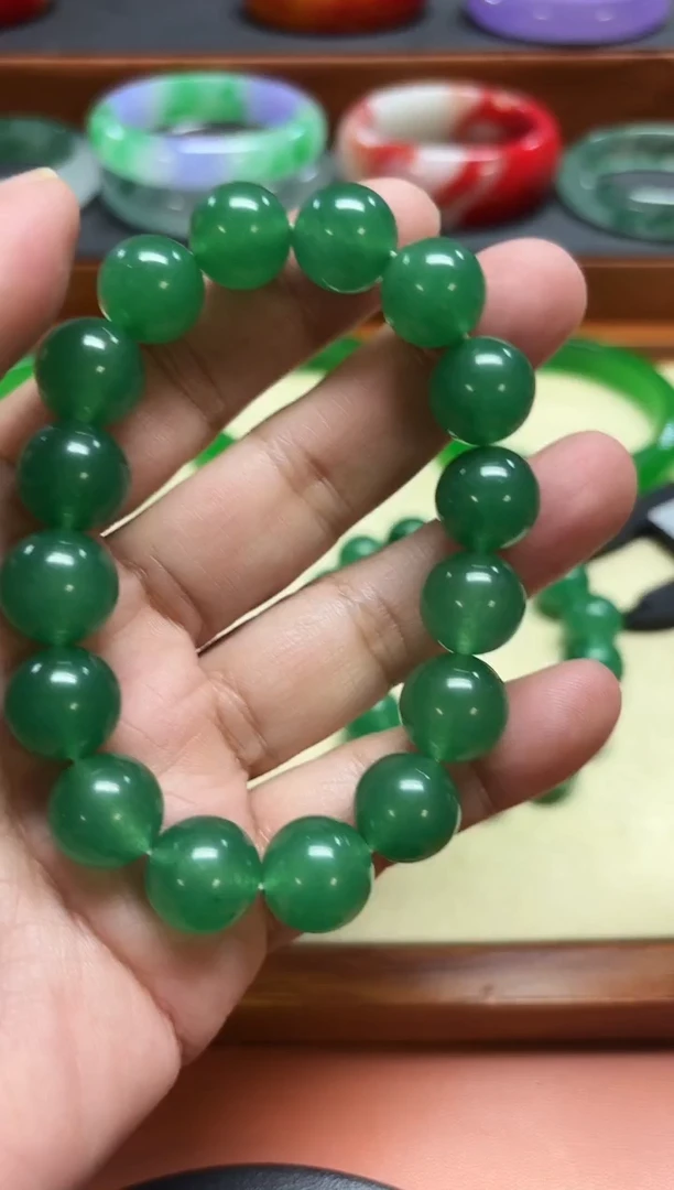 494号精品14mm绿色圆珠手串