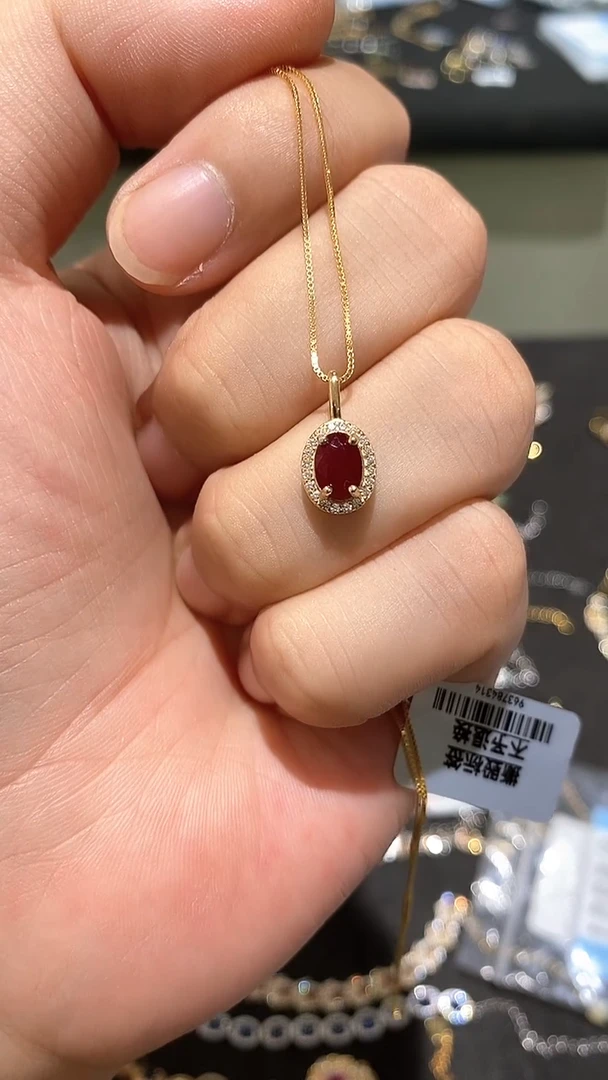 银S925镶嵌颈饰红宝石吊坠