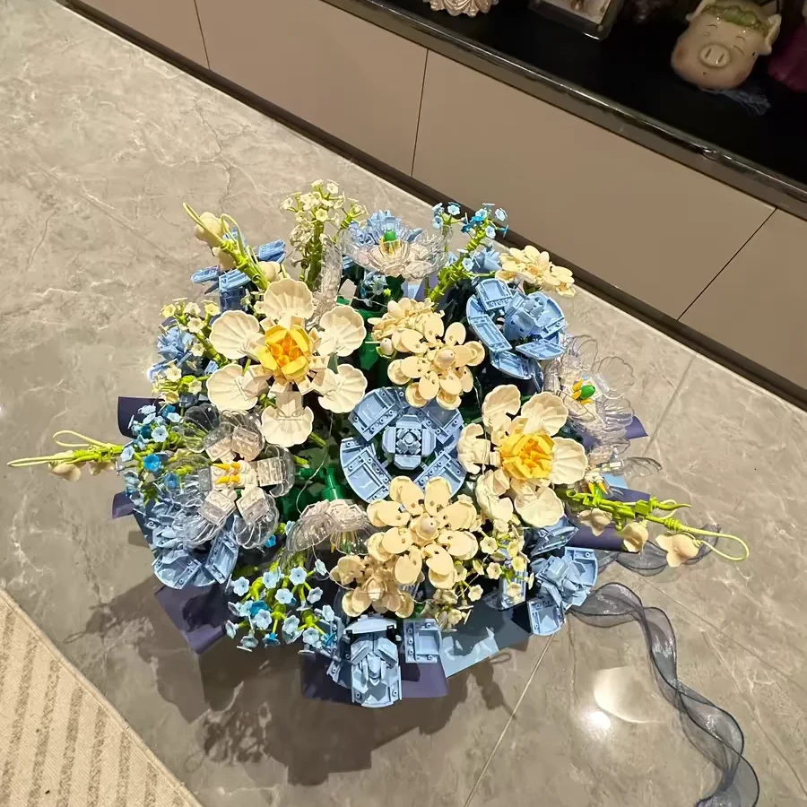 【耀阳繁星】积木花拼装一整套玫瑰积木永生花束积木花朵diy抱抱桶