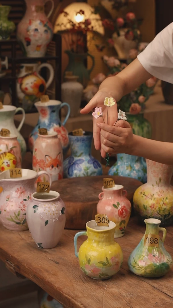陶瓷景德镇设计师手作花器摆件侘寂风