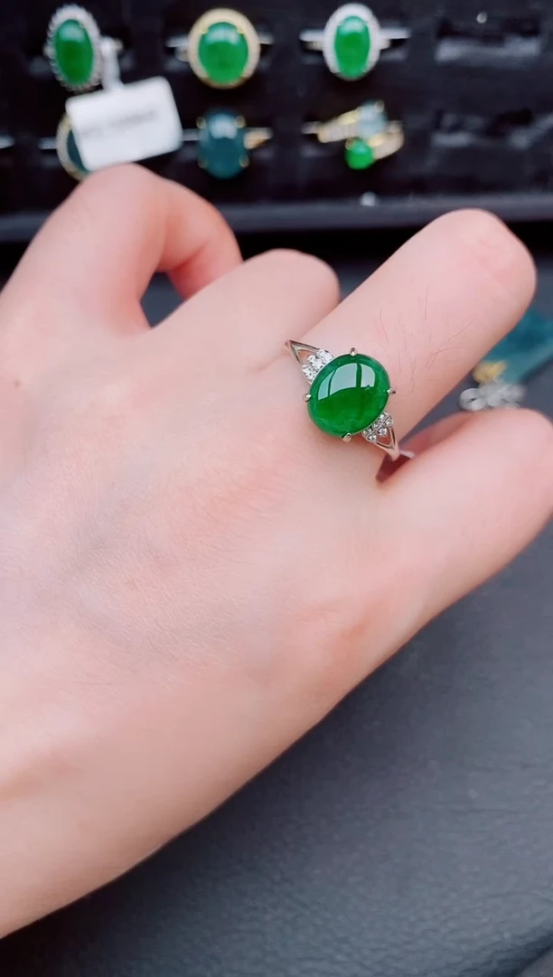 翡翠戒指银S925镶嵌天然a货翡翠205