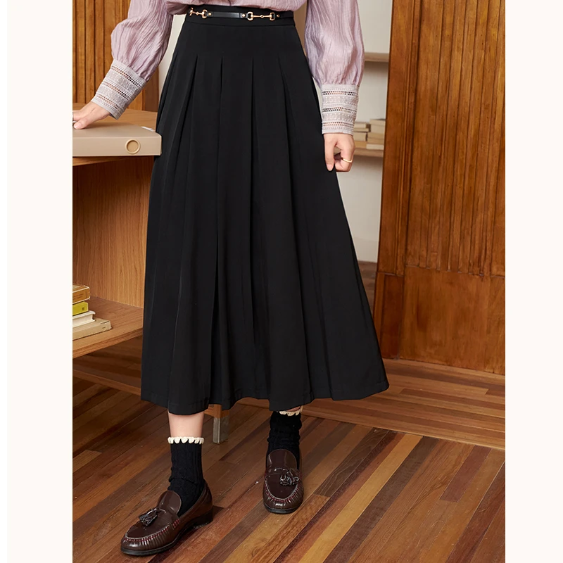 鹿向南「伯克利书店」百搭显瘦A字半身裙女黑色裙子QYM002216-1