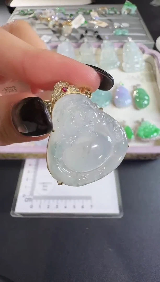 吊坠(不含链)18K金镶嵌翡翠【源头工厂】钻石镶嵌