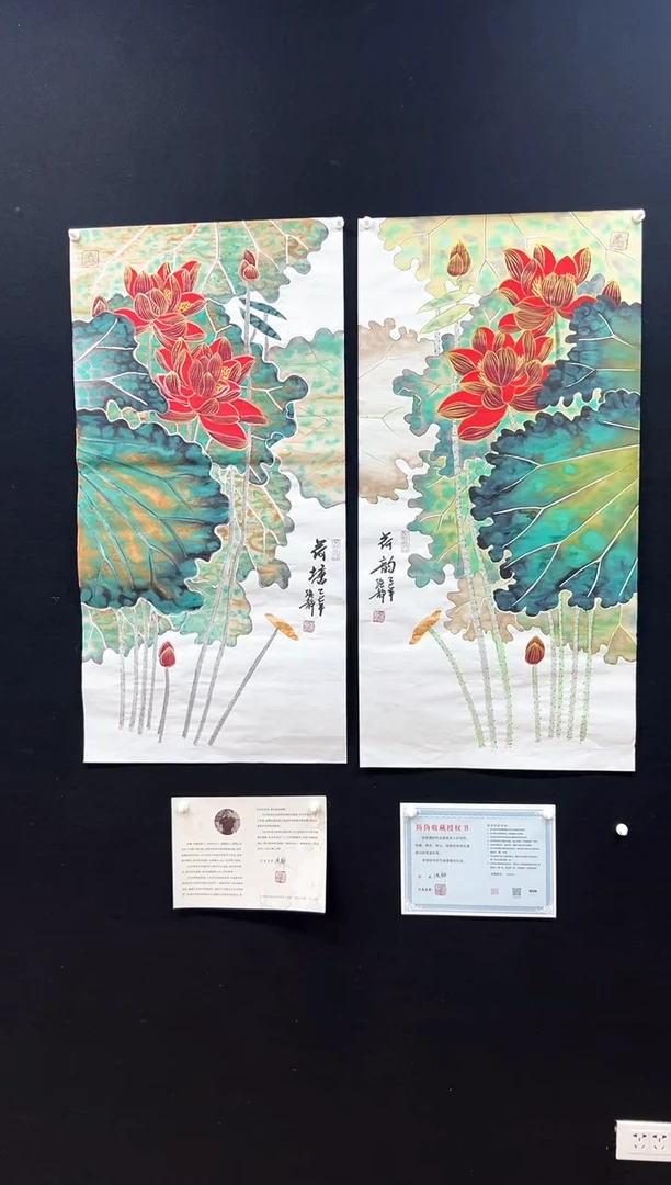 国画【荷塘，荷韵一对】张静老师书画作品-横版 画芯：100*50