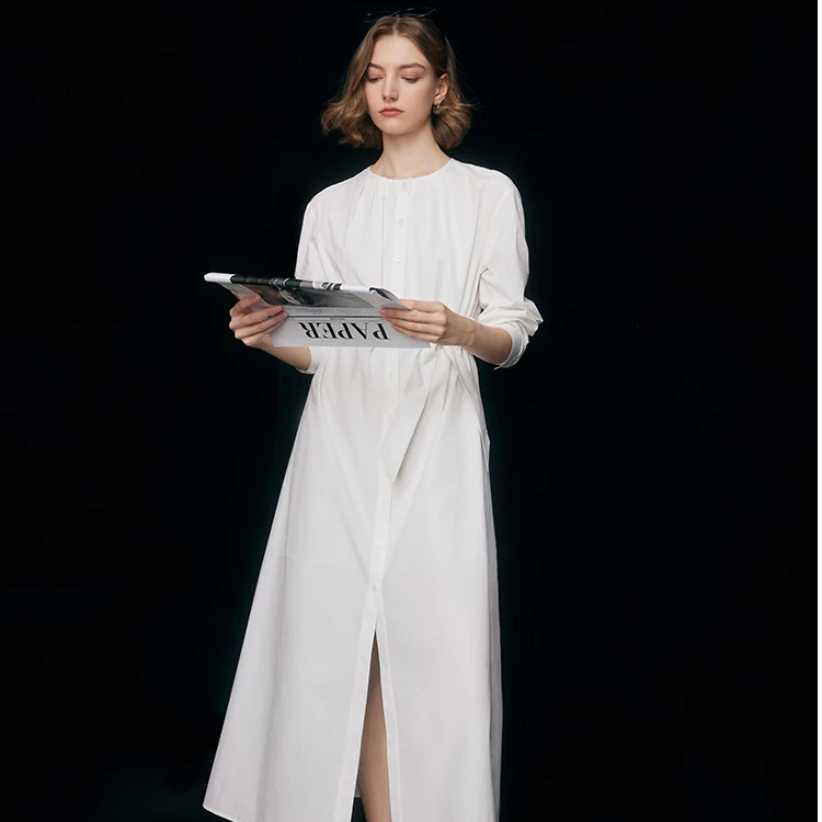 法曼萱法式衬衫连衣裙女长袖2025新款显瘦长裙FQZ6084