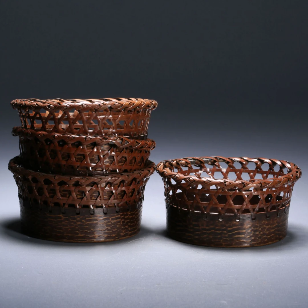 老铜仿竹编镂空盏托 502