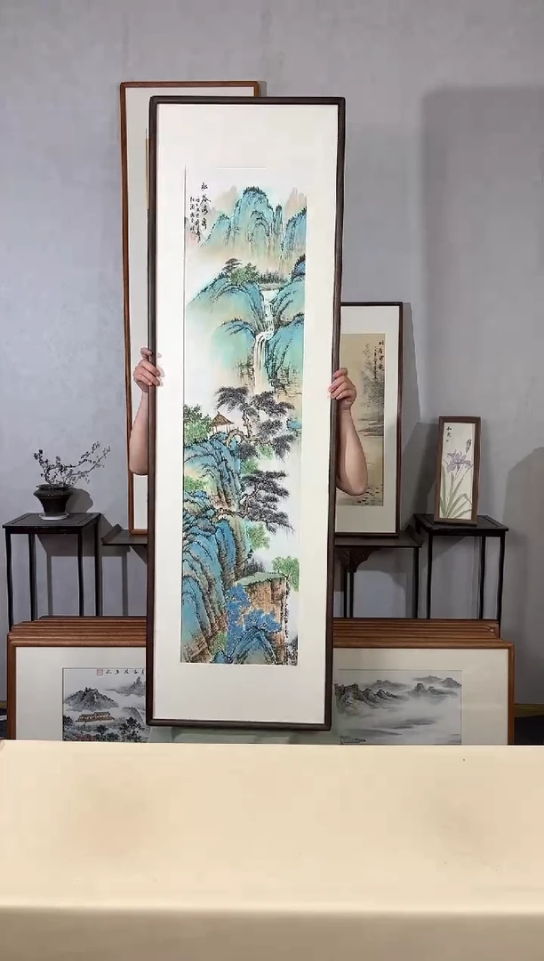 国画手绘*松谷鸣泉*52*172cm带框发货