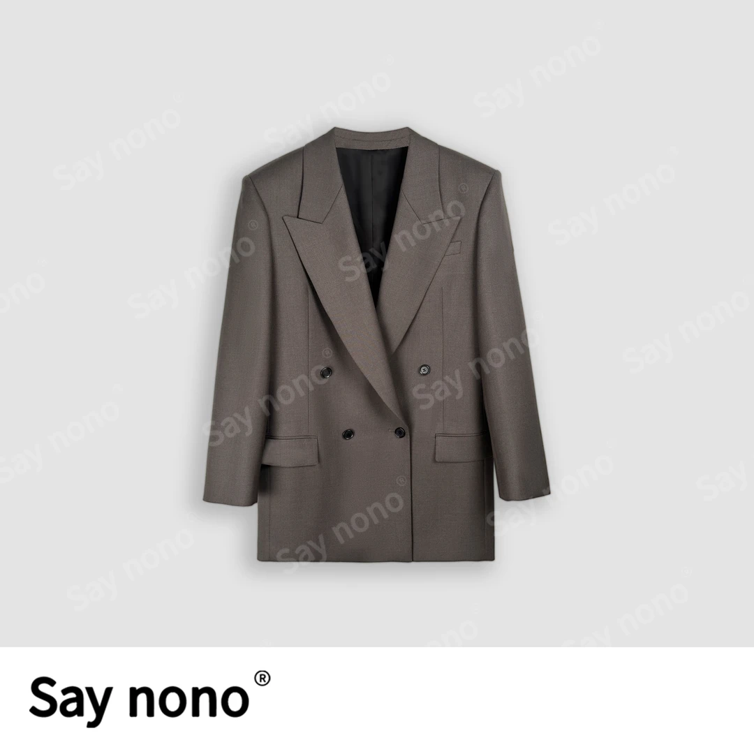 懒猫nono│Saynono春季新款高级感双排扣廓形西装外套WD21301