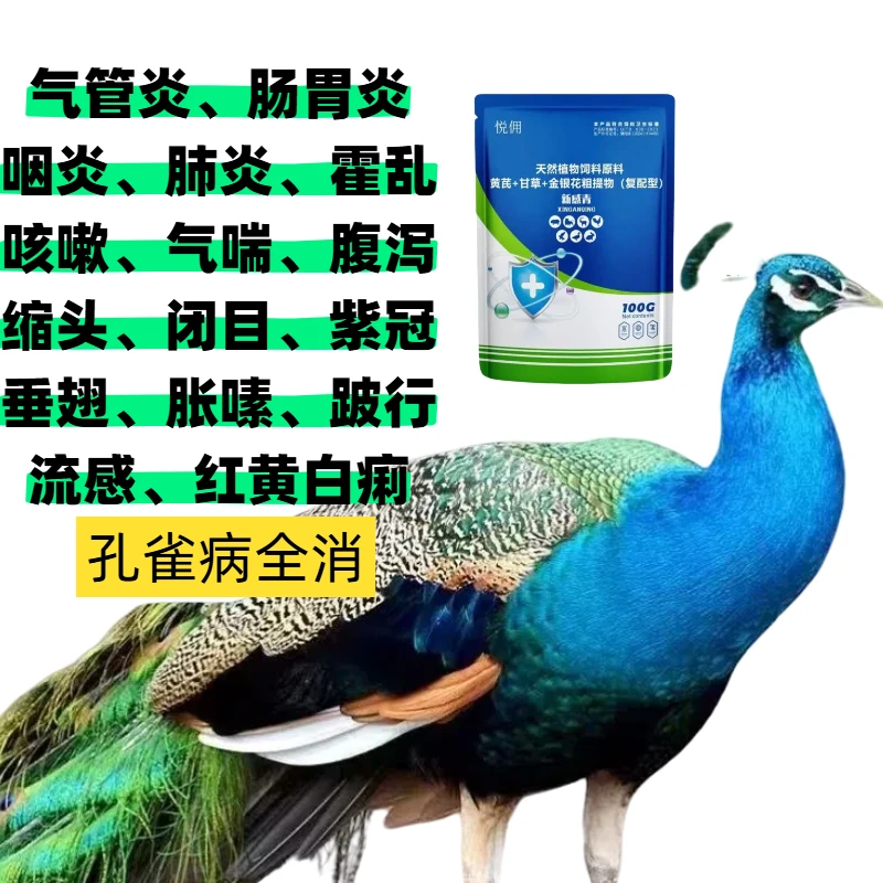 孔雀抗病毒粉剂呼吸道咳嗽流感呼毒清化痰伸脖张口气囊炎支管止咳