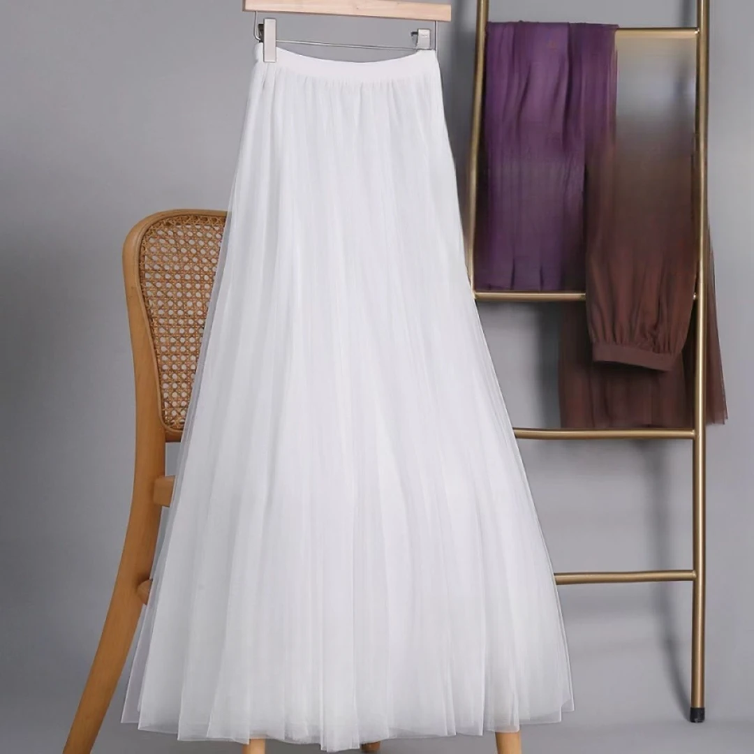 广场舞720度网纱裙秋冬款垂感大摆半身裙A字纱裙中长款演出舞蹈裙