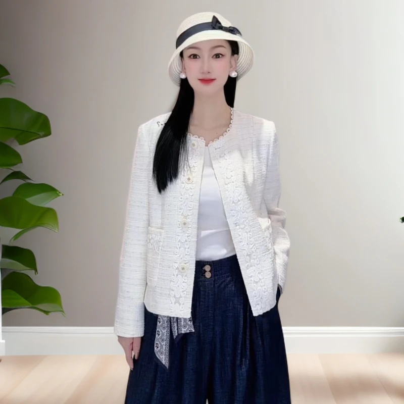 白色直下摆春秋长袖香风正肩外套粗花呢短外套女女装秋季