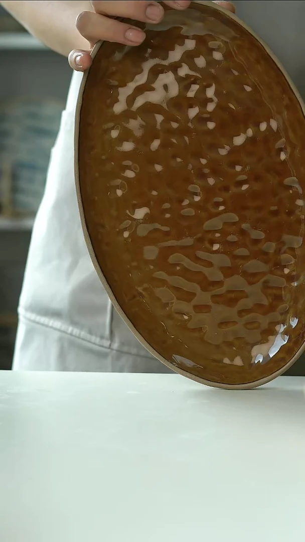 陶瓷微瑕出西班牙焦糖中椭圆盘29@4-2@