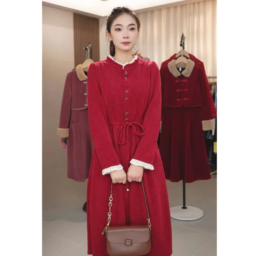 Y105连衣裙女年春季新款中年装潮收腰显瘦中长款裙子